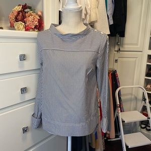 JCrew Black & White Stripped Funnel Neck shirt Size 2